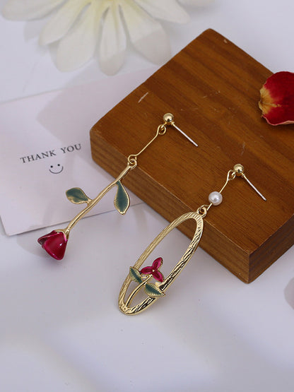 Artistic Retro Asymmetric Rose Earrings