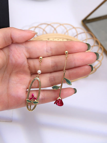 Artistic Retro Asymmetric Rose Earrings