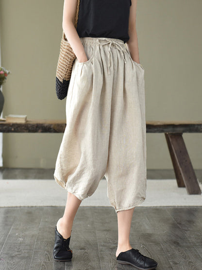 Artistic Retro Drawstring Elasticity Solid Pants
