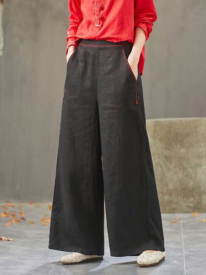 Artistic Retro Solid Wide Leg Pants