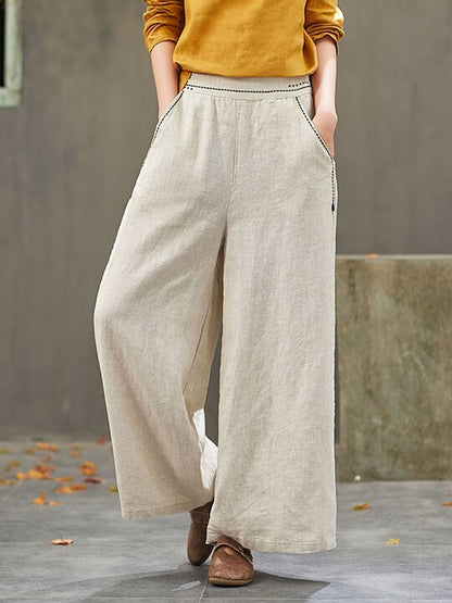 Artistic Retro Solid Wide Leg Pants