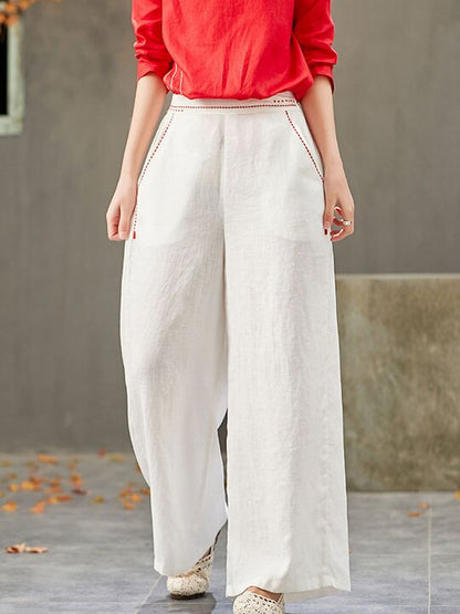 Artistic Retro Solid Wide Leg Pants