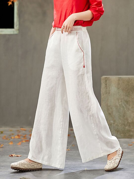 Artistic Retro Solid Wide Leg Pants