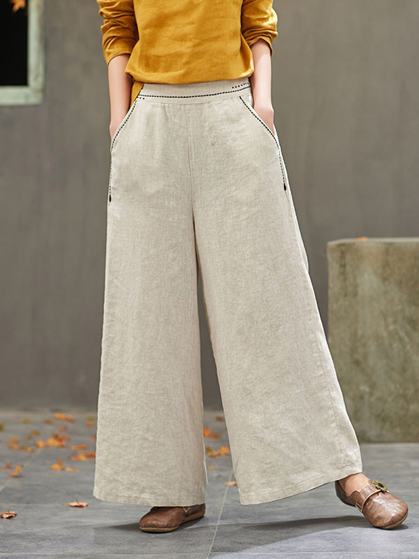 Artistic Retro Solid Wide Leg Pants