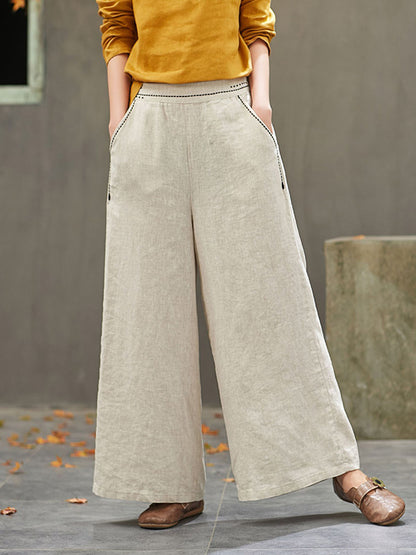 Artistic Retro Solid Wide Leg Pants
