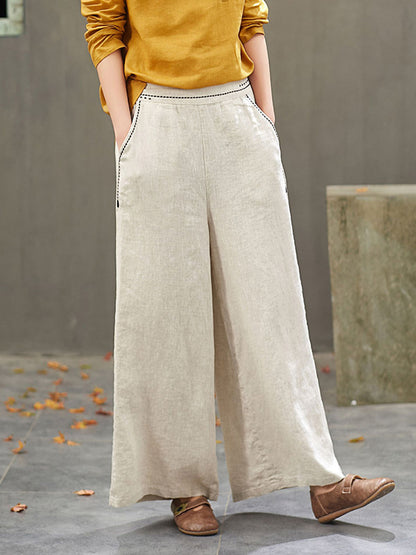 Artistic Retro Solid Wide Leg Pants