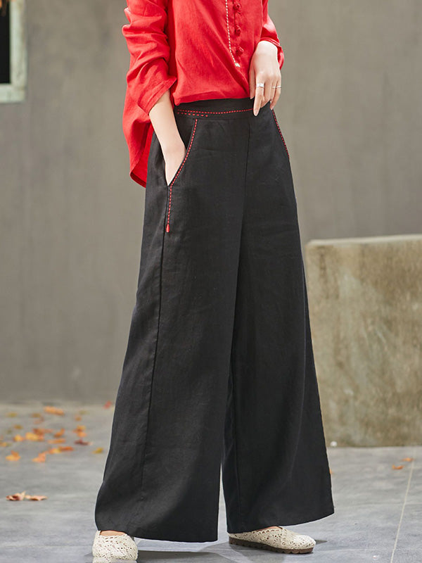 Artistic Retro Solid Wide Leg Pants