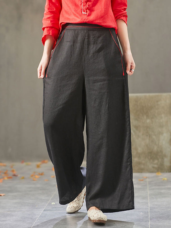Artistic Retro Solid Wide Leg Pants