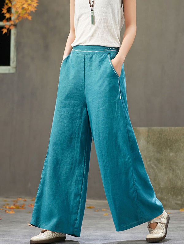 Artistic Retro Solid Wide Leg Pants