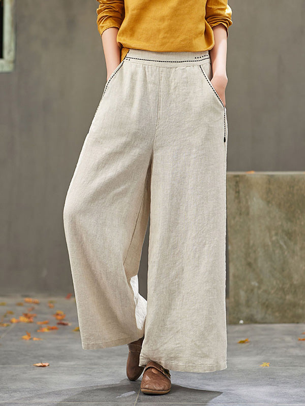 Artistic Retro Solid Wide Leg Pants