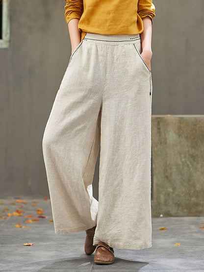 Artistic Retro Solid Wide Leg Pants
