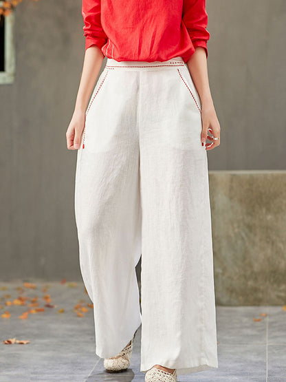 Artistic Retro Solid Wide Leg Pants