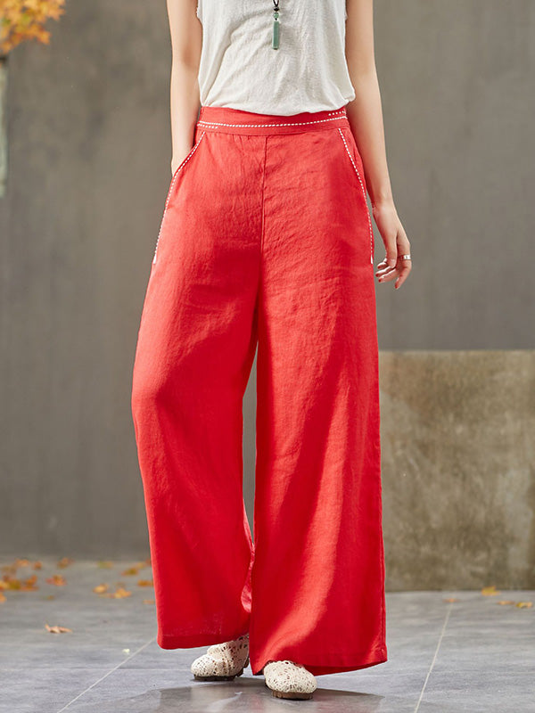 Artistic Retro Solid Wide Leg Pants