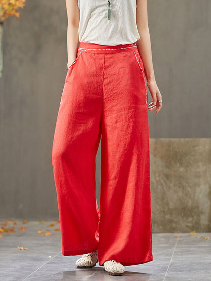 Artistic Retro Solid Wide Leg Pants
