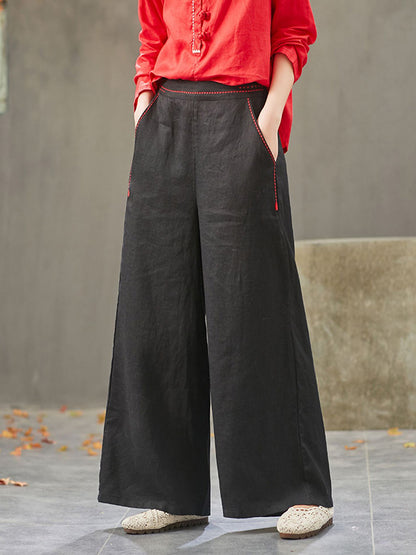 Artistic Retro Solid Wide Leg Pants