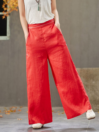 Artistic Retro Solid Wide Leg Pants