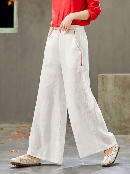 Artistic Retro Solid Wide Leg Pants