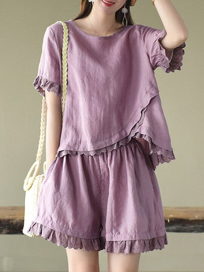 Original Solid T-Shirt & Wide Leg Shorts Suit