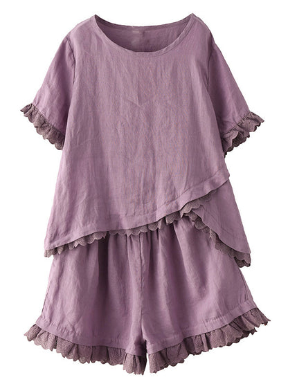 Original Solid T-Shirt & Wide Leg Shorts Suit
