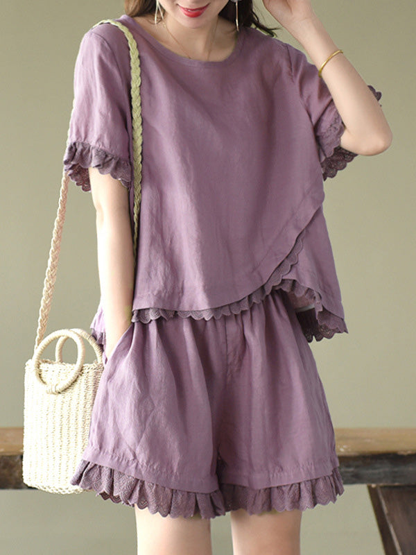 Original Solid T-Shirt & Wide Leg Shorts Suit