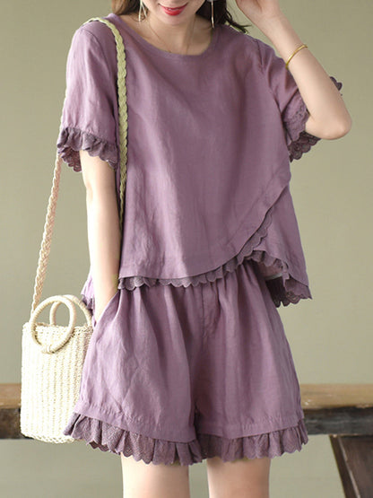 Original Solid T-Shirt & Wide Leg Shorts Suit