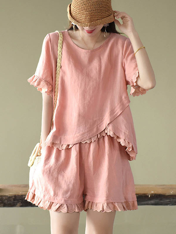 Original Solid T-Shirt & Wide Leg Shorts Suit