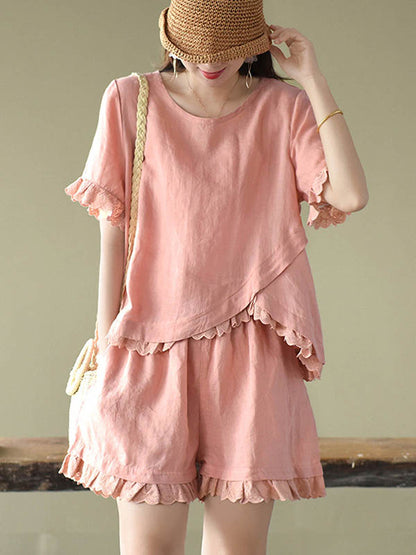 Original Solid T-Shirt & Wide Leg Shorts Suit