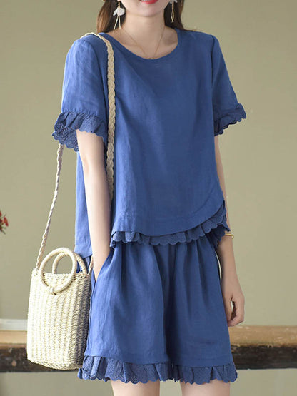 Original Solid T-Shirt & Wide Leg Shorts Suit