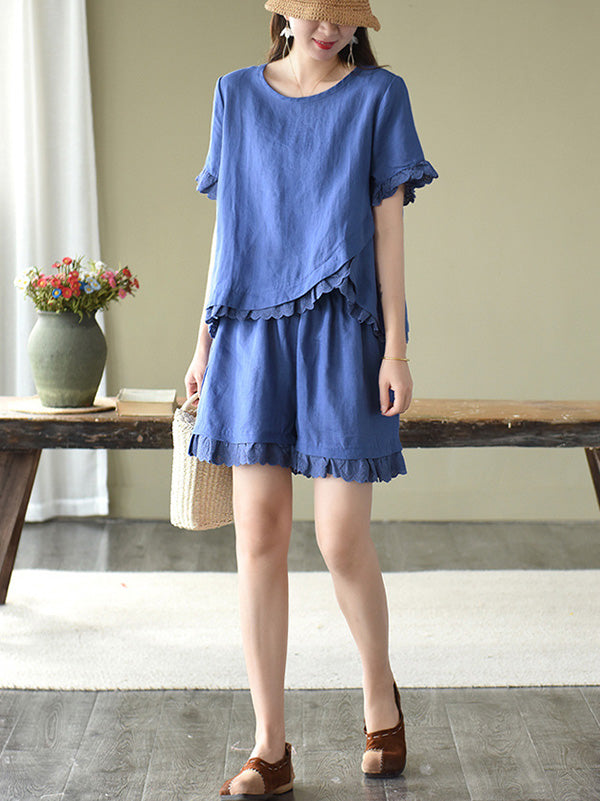 Original Solid T-Shirt & Wide Leg Shorts Suit