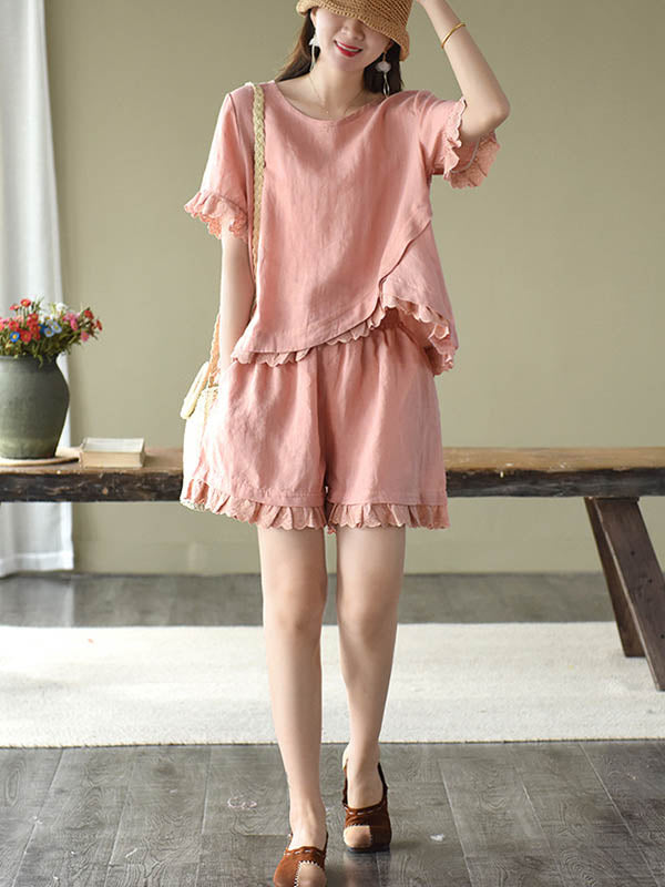 Original Solid T-Shirt & Wide Leg Shorts Suit