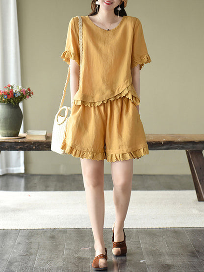 Original Solid T-Shirt & Wide Leg Shorts Suit