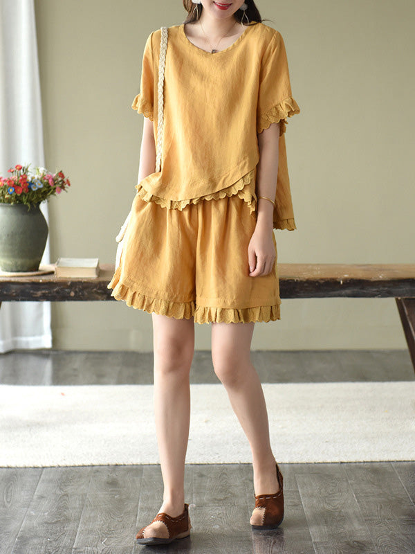 Original Solid T-Shirt & Wide Leg Shorts Suit