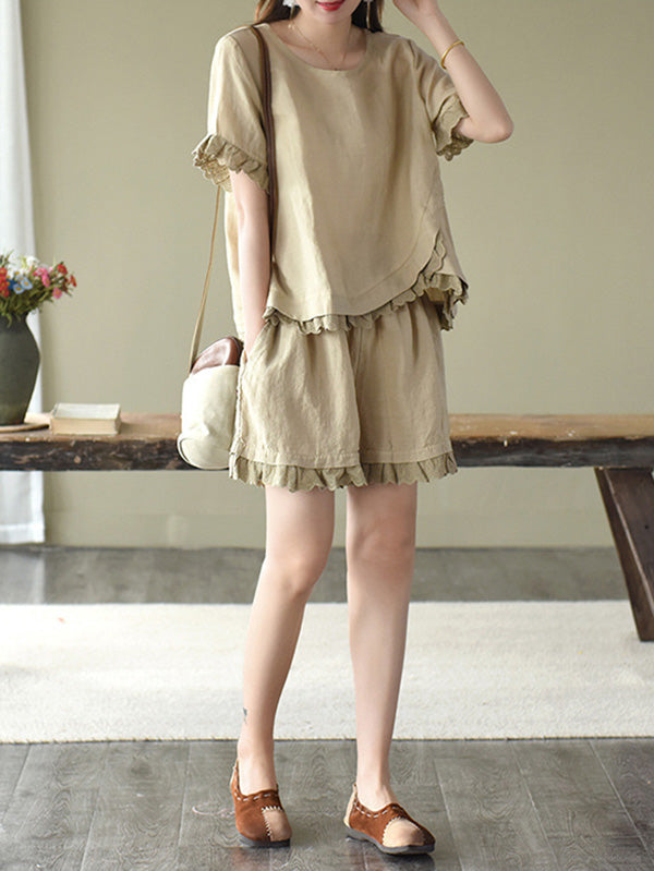 Original Solid T-Shirt & Wide Leg Shorts Suit