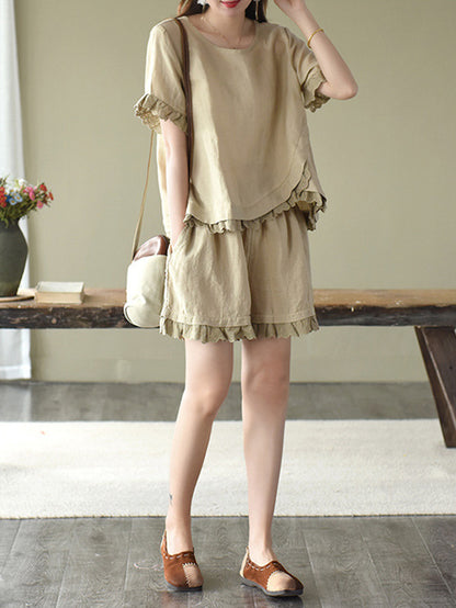 Original Solid T-Shirt & Wide Leg Shorts Suit