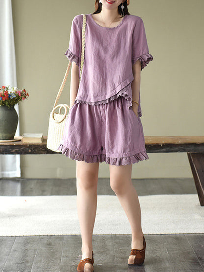 Original Solid T-Shirt & Wide Leg Shorts Suit