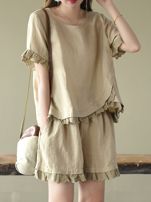 Original Solid T-Shirt & Wide Leg Shorts Suit