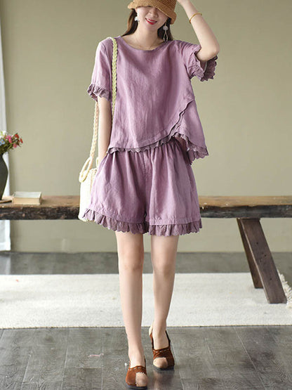 Original Solid T-Shirt & Wide Leg Shorts Suit