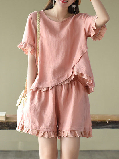 Original Solid T-Shirt & Wide Leg Shorts Suit
