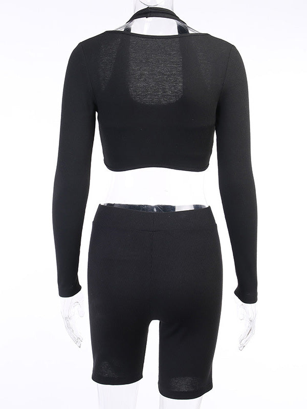 Sexy Solid Color Wrap Three-Piece Set Sports Suits