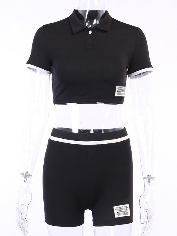 Wrap Lapel Exposed Navel Tees&Shorts Suits