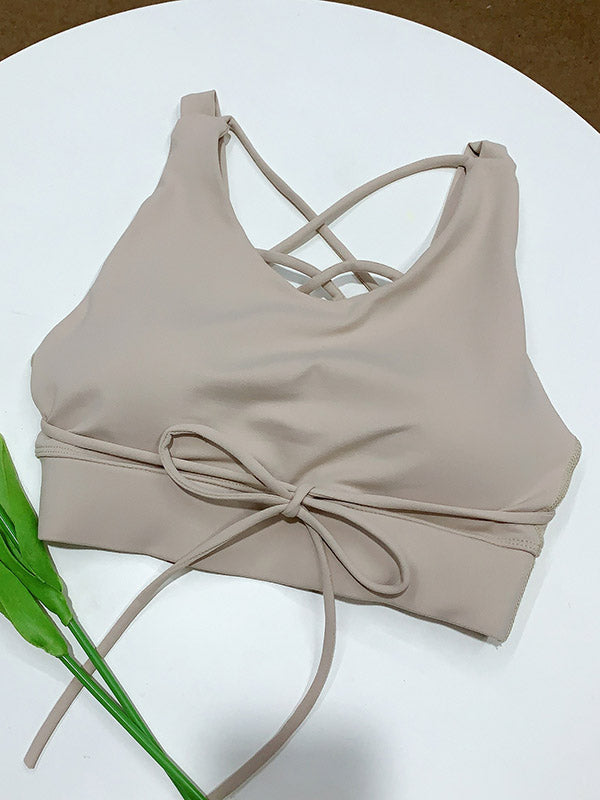 Solid Color Wrap Back Cross Sports Bra
