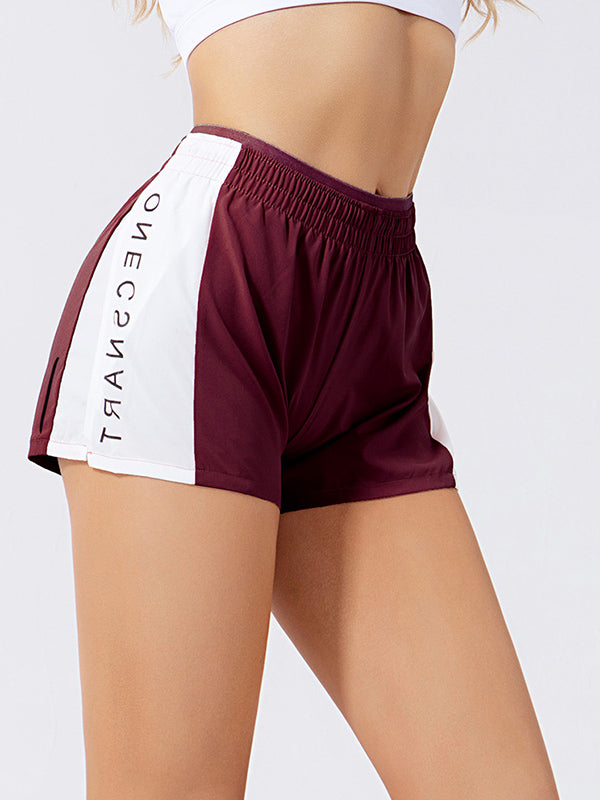 Contrast Color Loose Split-Joint False Two Sports Shorts