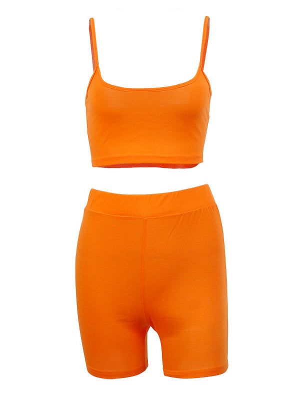 Solid Color Spaghetti-Neck Bra&Shorts Suits