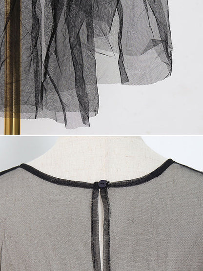 Original Split-Joint See-Through Solid Gauze Dress