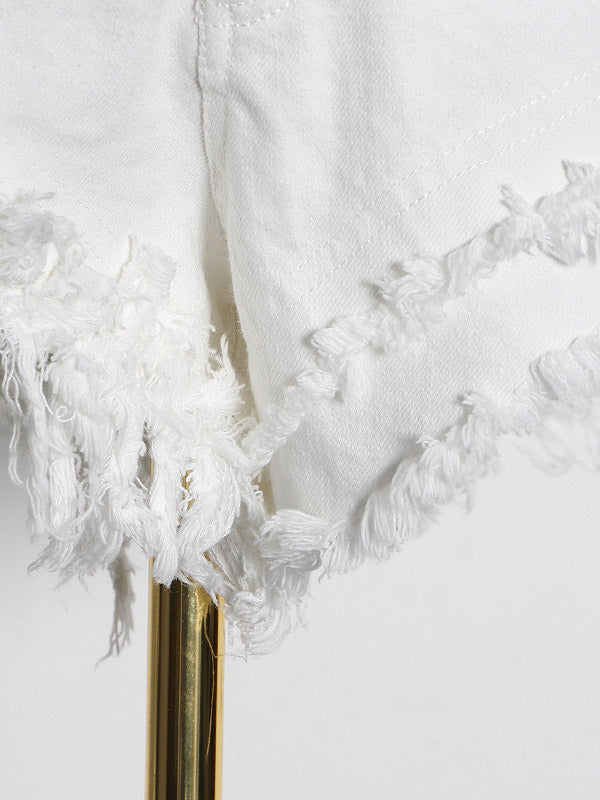 Original Solid Fringed Denim Shorts