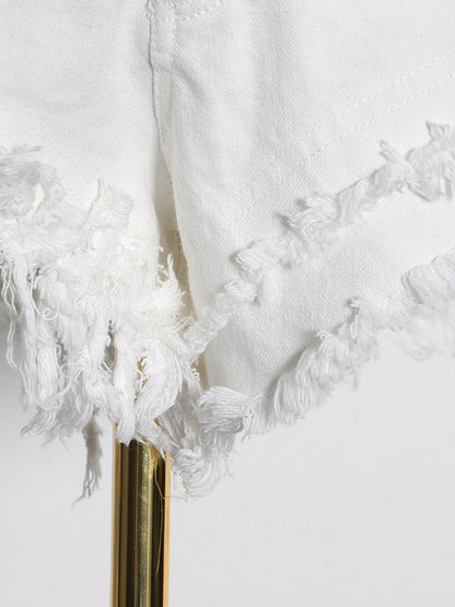 Original Solid Fringed Denim Shorts