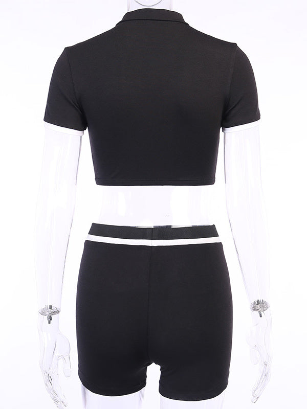 Wrap Lapel Exposed Navel Tees&Shorts Suits