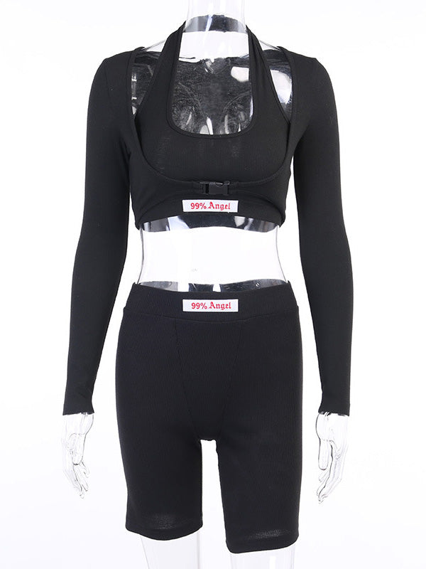 Sexy Solid Color Wrap Three-Piece Set Sports Suits