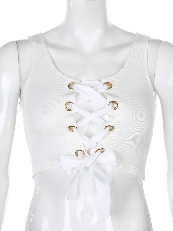 Solid Color Wrap Bandage Exposed Navel Tanks