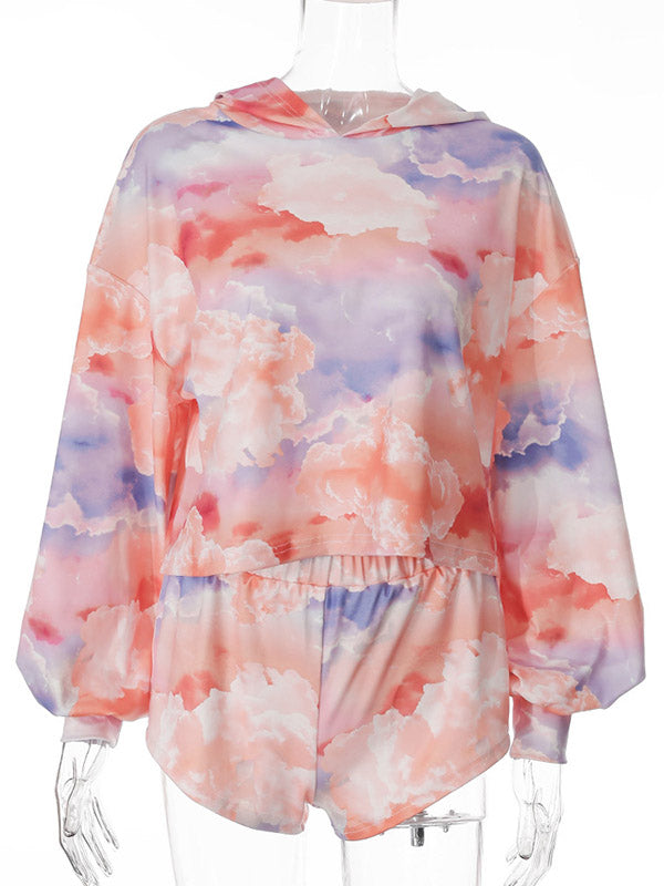 Tie-Dyed Hooded Sweatshirt&Shorts Suits